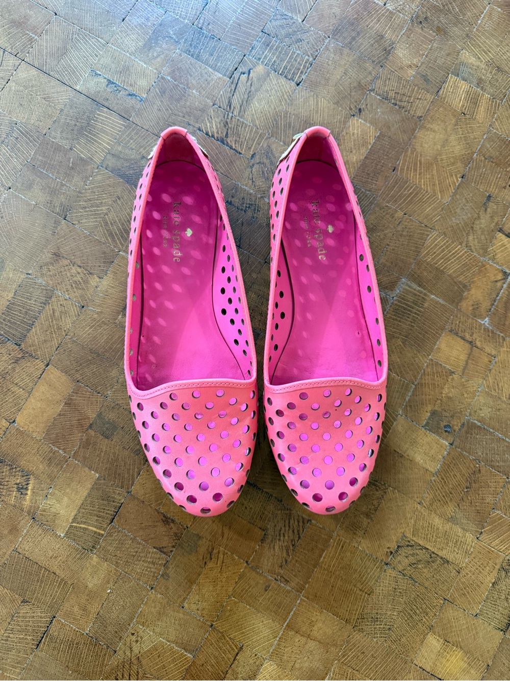 kate spade Hot Pink Perforated Slip-On Flats